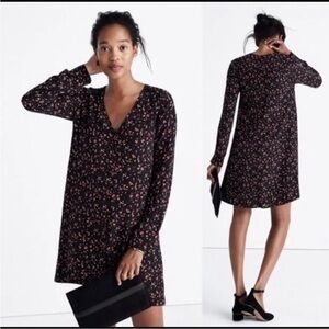 Madewell Sezane Black Floral Long Sleeve Silk Dress Button Up French XS